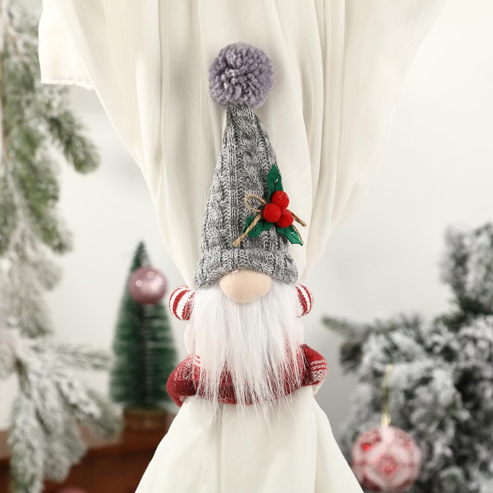 Christmas Decorative Home Fabric Faceless Doll Curtains Decoration Item Christmas Knitted Hat Doll Curtains Hook