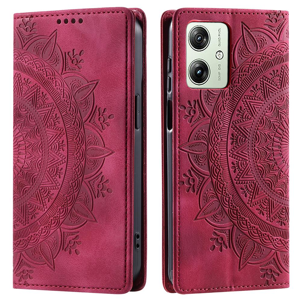 

For Motorola Moto G54 5G Case Magnetic Imprinted Mandala Flower Leather Cover with Stand Rose