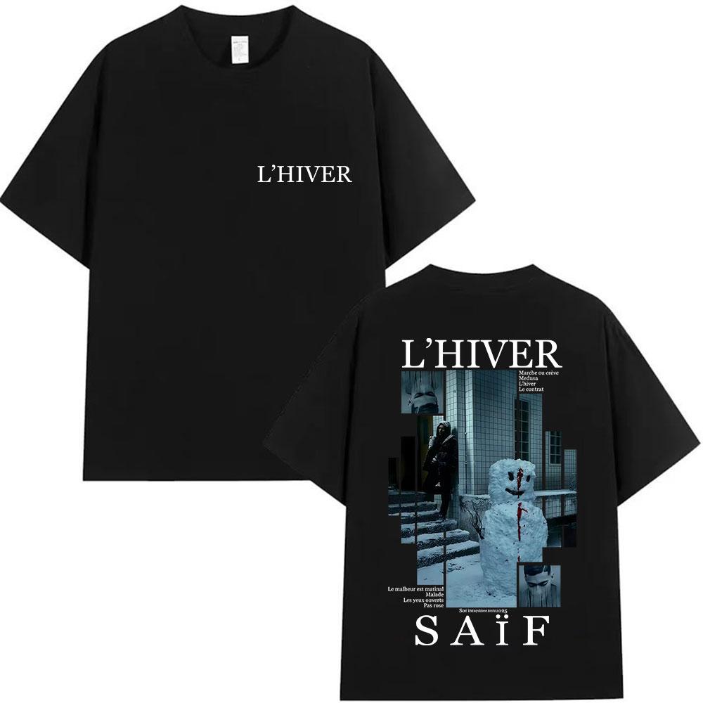 2025 Summer Rapper LHIVER Saif Album Graphic T Shirt Mens Gothic Hip Hop Short Sleeve 100 Pure Cotton Printed Leisure Tshirt