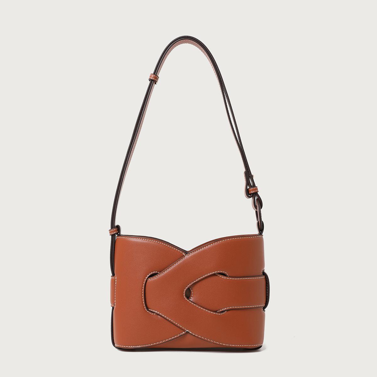 Polene Woven Bag High-End Leather Women S Bag Nodde Geometric Design French Niche Armpit Bag коричневый