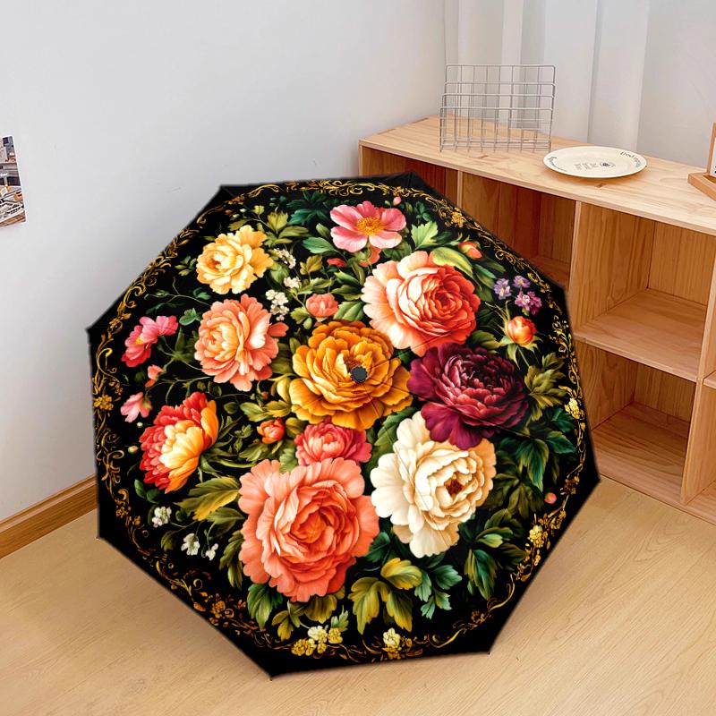 1 Stück Automatischer Faltregenschirm - Buntes Blumenmuster, Tragbares & Faltbares Design mit 8 Speichen, Weihnachts-Geburtstagsgeschenke