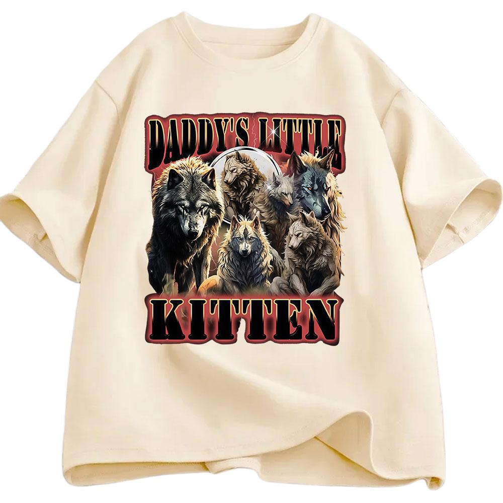 Daddys Little Kitten Funny Wolf Meme Tshirt for Mens Casual Fashion Harajuku Oversized Pure Cotton Tshirt for Mens Tshirt M