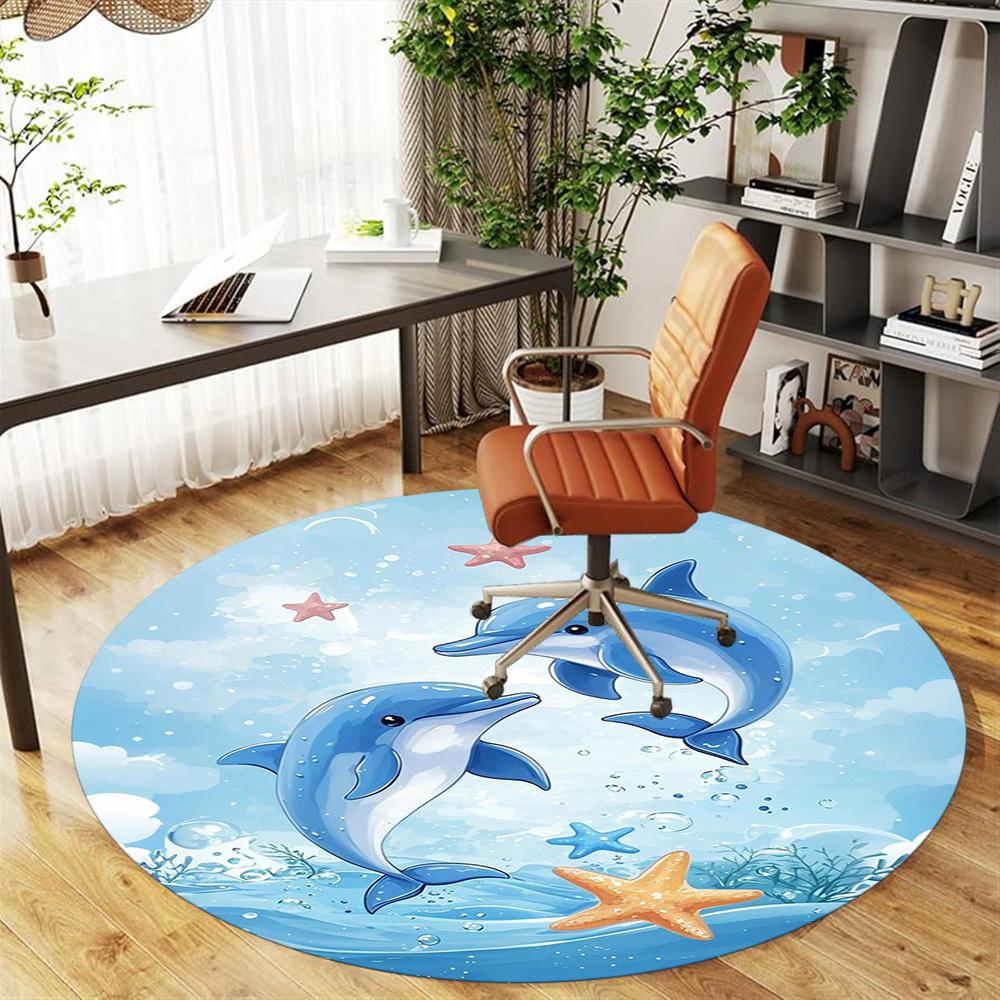 1PC Dolphins Ocean Round Chair mat Area Rug - Non-Slip, Floor Mat for Office, Bedroom, home decor Christmas Gift c0528070