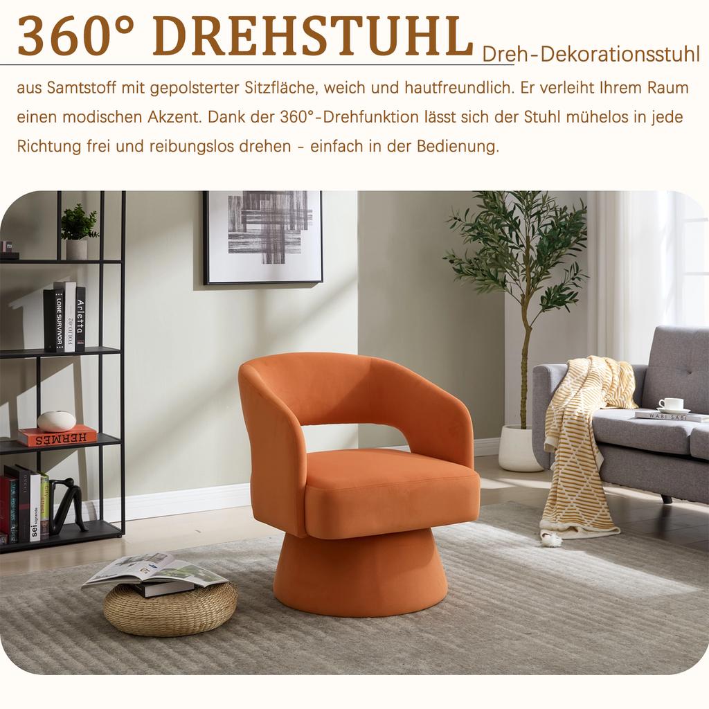 360-Degree Swivel Accent Chair, Comfortable Velvet Barrel Chair, Open Back, Soft Foam Padding, Metal Swivel Base for Living Room/Bedroom/Office
