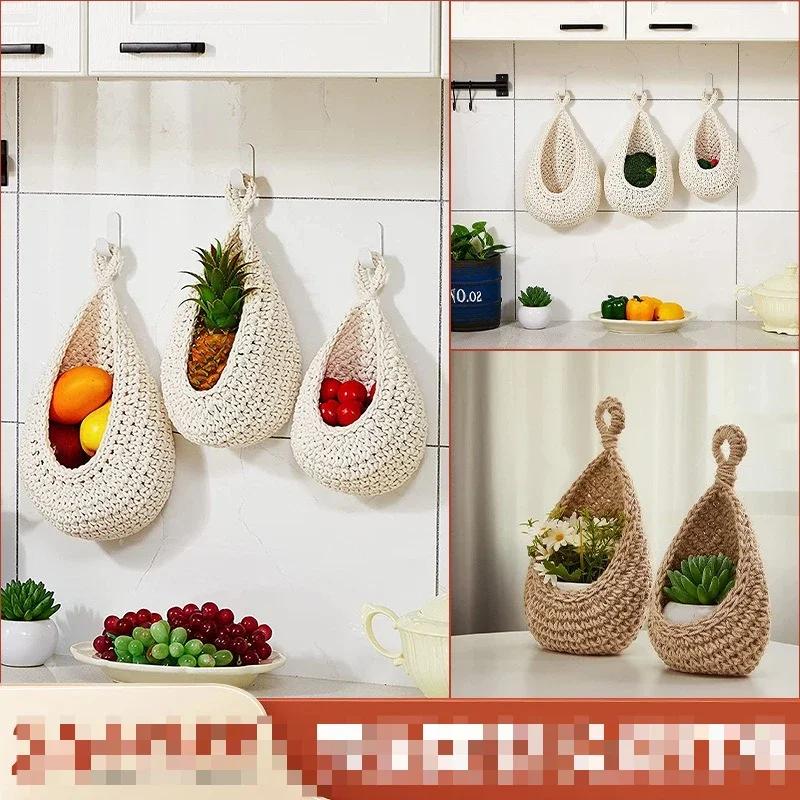Hanging Water Droplet Net Bag Hanging Wall Vegetable and Fruit Storage Basket Handmade Cotton Rope Woven Bird's Nest