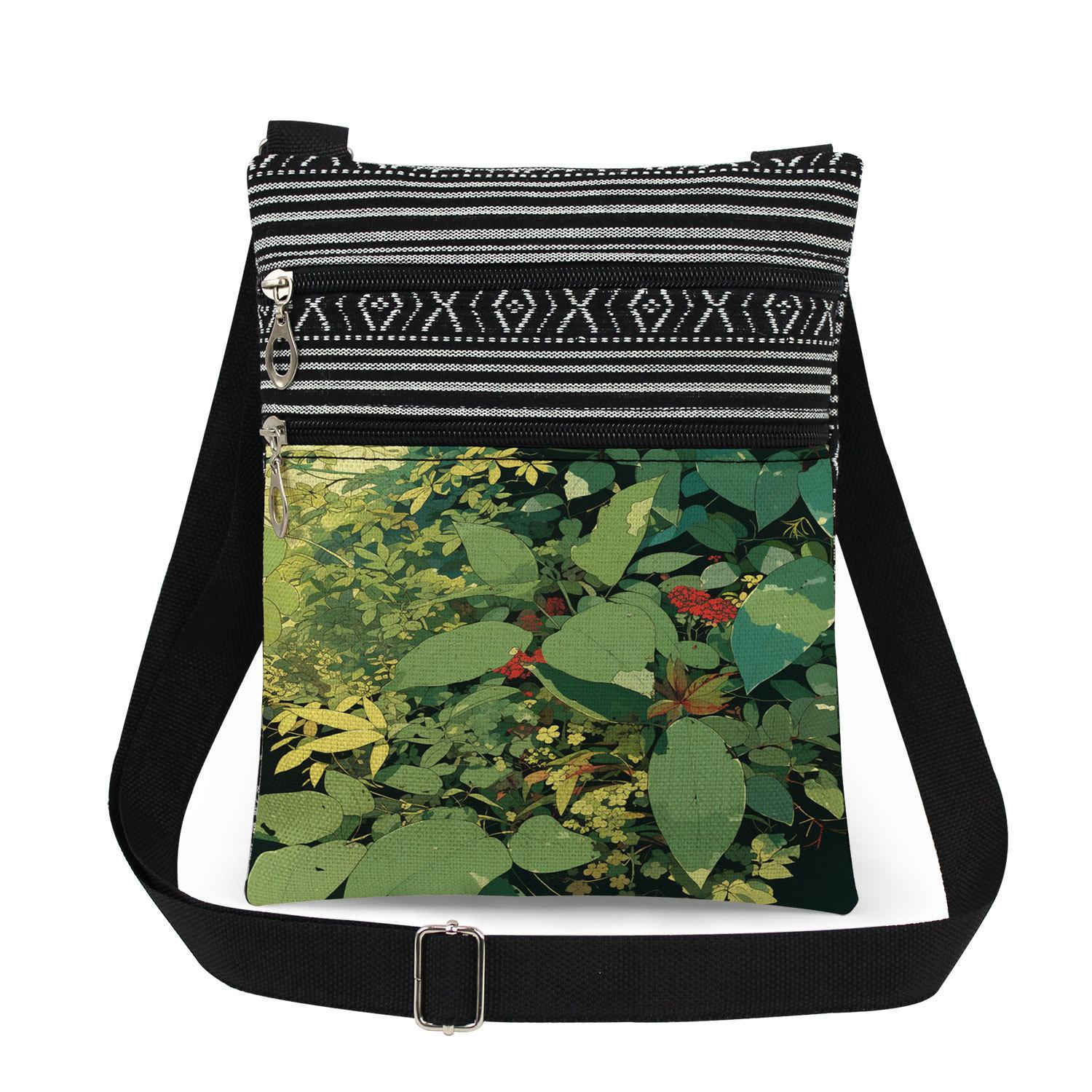 1PC Green leaf Print Tote Bags Women Shoulder Handbags Postman Package 6903 KTB