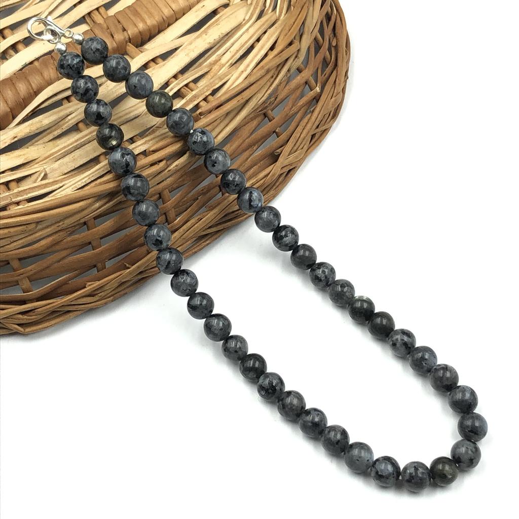 Colar Gargantilha Bonito com Contas Redondas de Pedra Gema Larvakita Natural 17-21" Presente Feito à Mão para Aniversário 8BN-26
