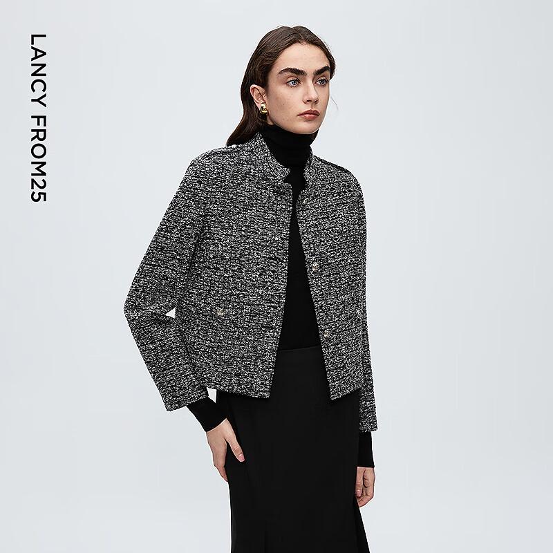 LAUREL GREY Retro Stand-Collar Padded Shoulder Jacket