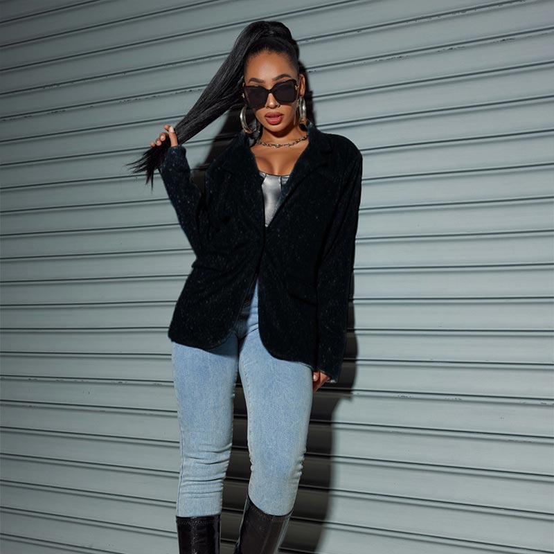 Women's Commuter Style Cardigan Lapel Long Sleeve Large Size Casual Suit Jacket