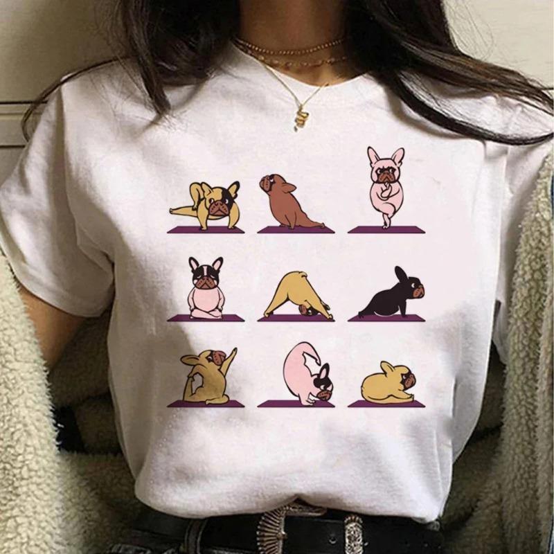 Summer Cartoon Anime Puppy Print Large Loose Cotton Round Neck Short Sleeve T-shirts Women’s