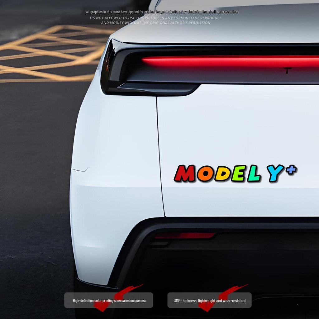 Compatible with Tesla Model 3/Y Rear 3D Cartoon Colorful Car Logo Letter Stickers in Acrylic.