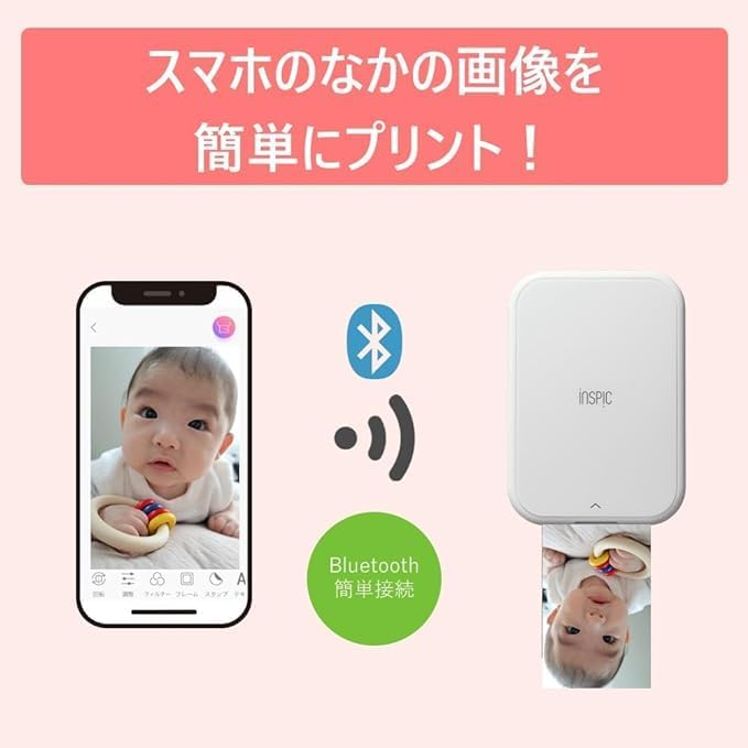 Canon iNSPiC PV-223-WH Mini Photo Printer for Smartphones, White, Full Color, Inkless.
