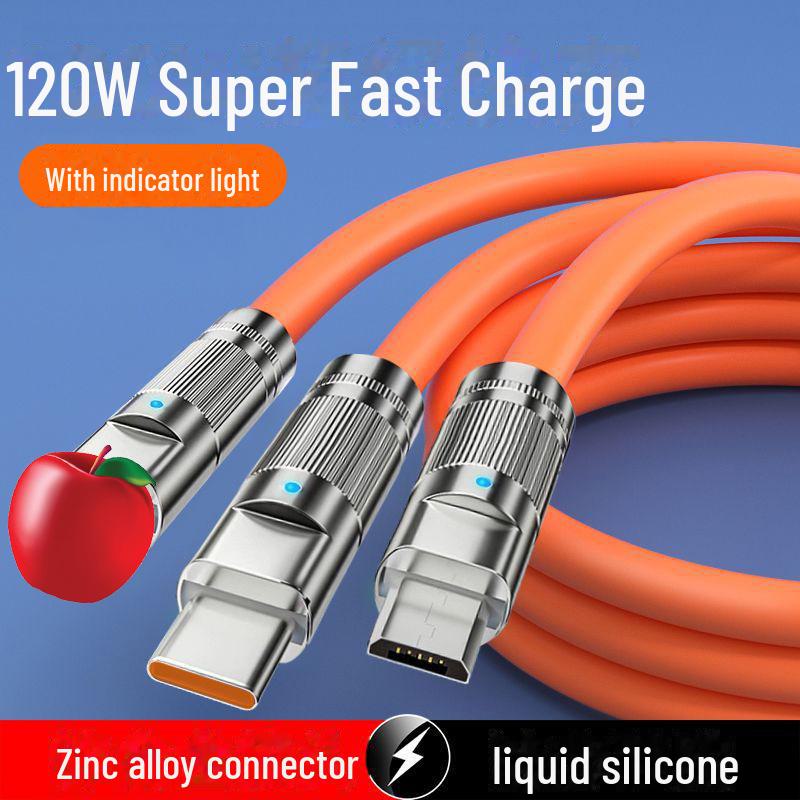 JIKE 120W 3-in-1 Super Fast Charging Cable for Apple, Huawei, Type-C, Android Devices