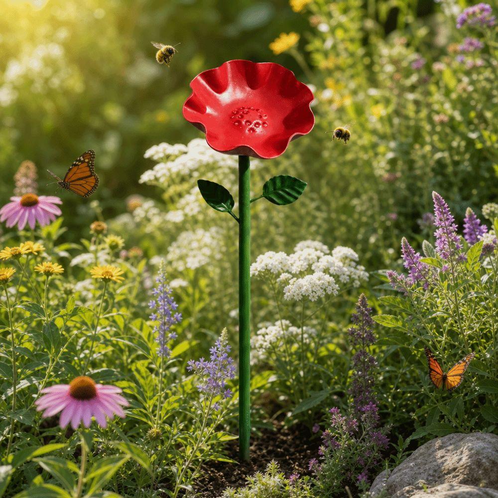 Flower Shape Bee Butterfly Watering Station Garden Stake Decoration Garden Birdbath Ornamental Horticulture Insect Drinking Cup