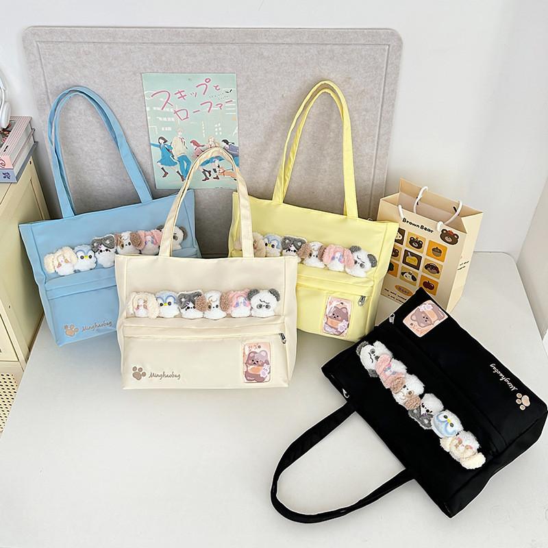 Cute Cat Paw Letter Embroidery Large Capacity Women Casual Canvastote Bag For Daily Use