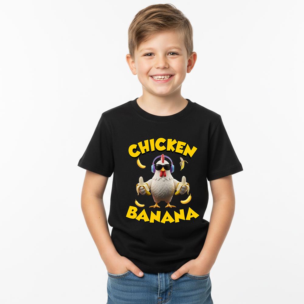 Koszulki Dziecięce Kurczak Banan Ubrania T-shirt Dzieci Kreskówki Casualowy Top Chłopiec Dziewczynka Krótki Rękaw Urocze Stroje Prezent T-shirt Biały/Czarny