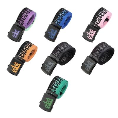 Nylon Waist Belts with Flame Pattern Wide Adjustable Waist Belt Wear Resistant Teens Trousers Jeans Coat Waistband