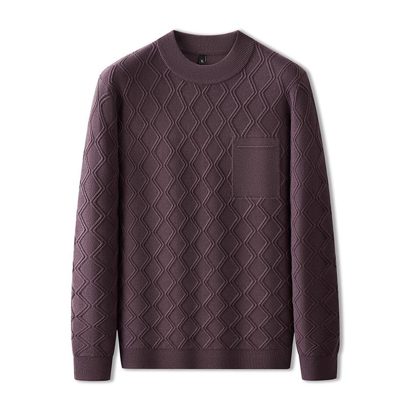 2025 Autumn Plus Size Men's Knitwear: Trendy Casual Round Neck Solid Color Long Sleeve Sweater