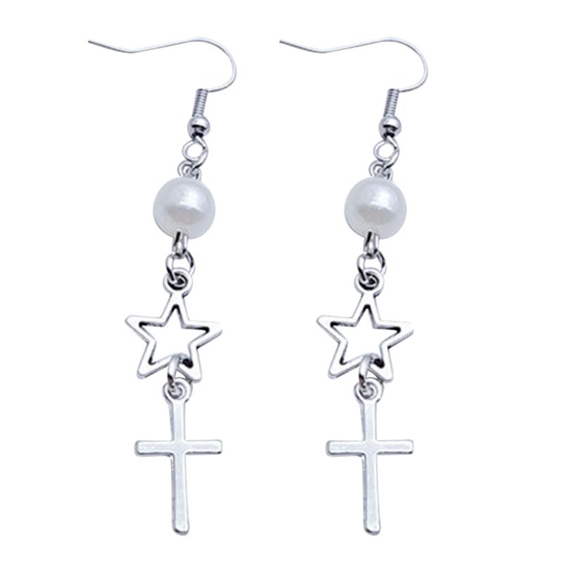 

Y2K Black White Bead Earring Hollow Star Cross Earrings Women Punk Gothic Cross Pendant Earring Jewelry Sweet Ornament