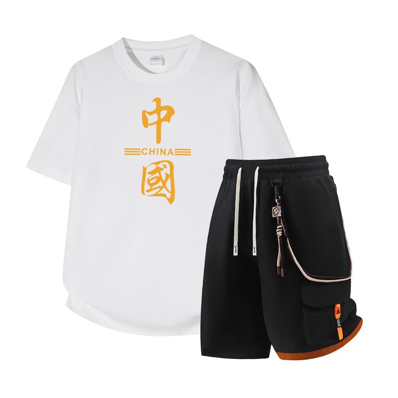 Men's Short Sleeved Set Summer Short Sleeved Slim Fit Upper Garment Men's Two-piece Set