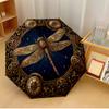 Steampunk Dragonfly Clock Art Printed Umbrella Windproof Folding Umbrella Portable Sun and Rain Umbrella Suitable for Gifting