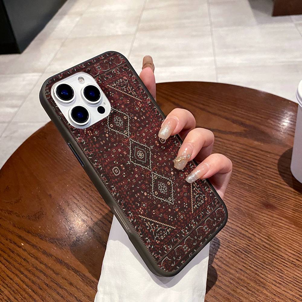 Чехол для телефона с цветочным узором в стиле персидского ковра для IPhone 17 16 15 14 13 12 11 Гофрированный Матовый Мягкий Чехол Противоскользящий iPhone 14