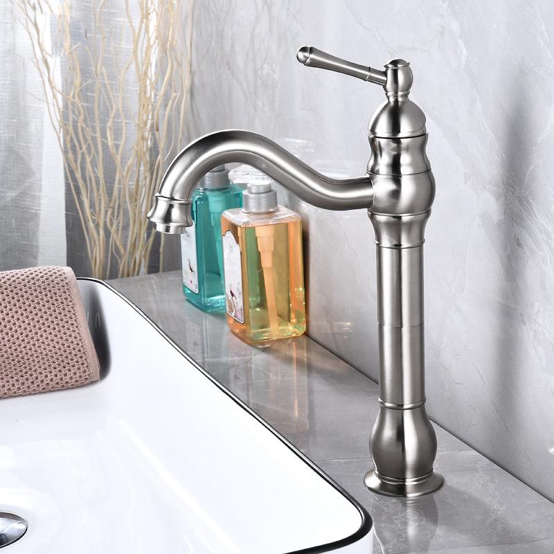 Antique Brass Basin Faucet Vessel Sink Faucet Deck Mounted Cold Hot Water Mixer Tap Bathroom Faucet Single Hole Taps 4 Colors