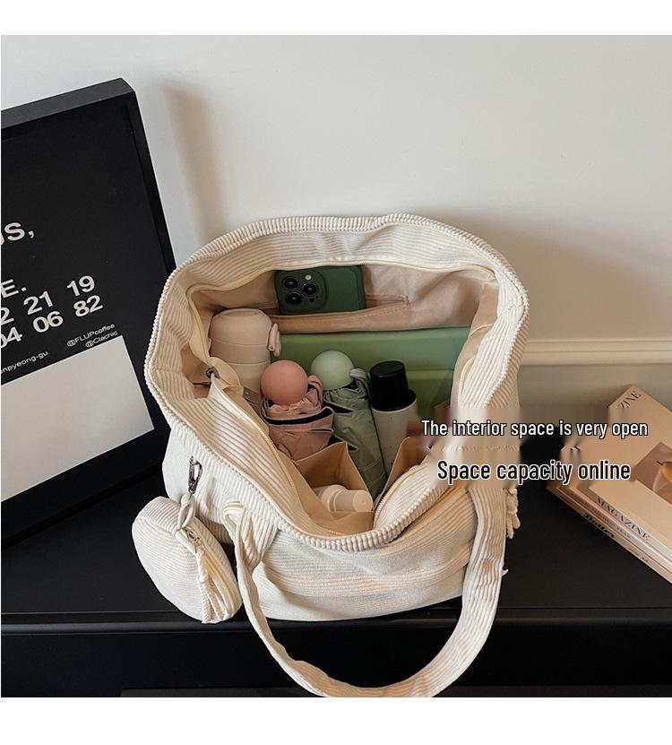 Women's Large Corduroy Tote - Summer 2026 Casual Bucket Shoulder Bag