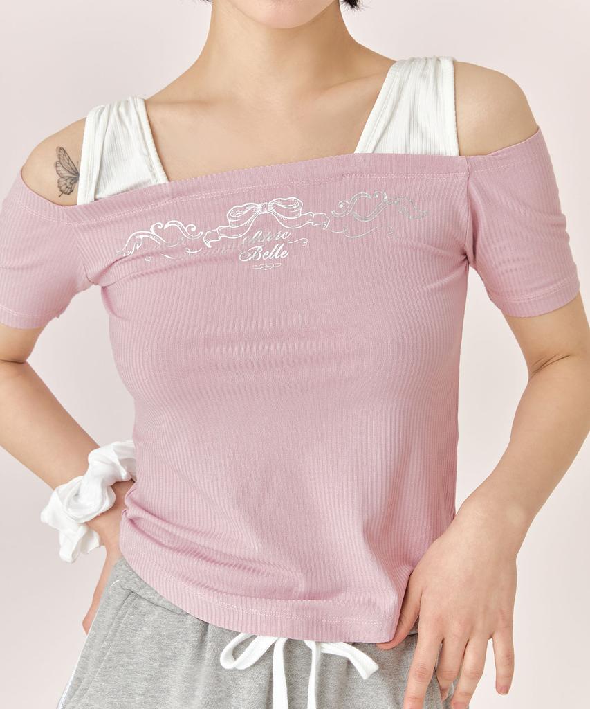 ADOREBELLE Silver Antique Crop Off-Shoulder T-Shirt - Pink