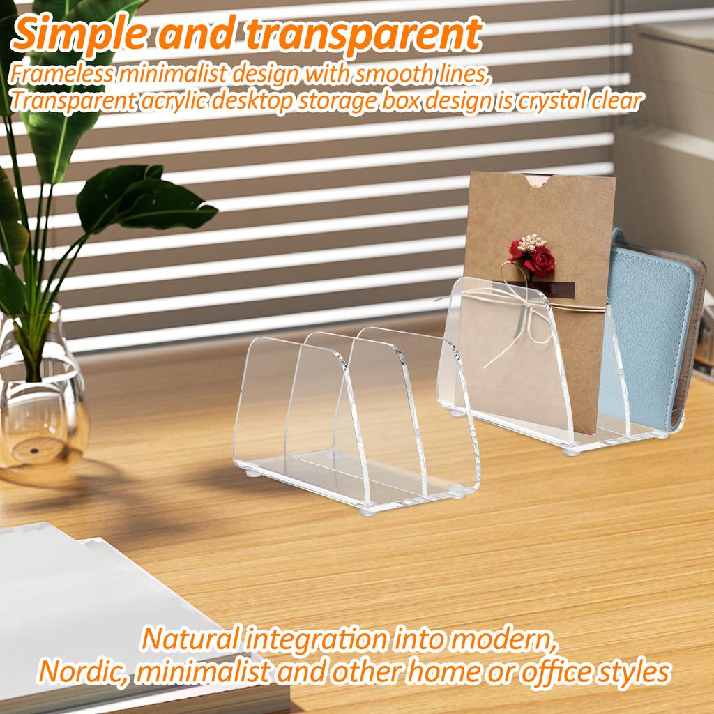 2Pcs Acrylic Mail Sorter Transparent Desktop File Organizer with 2 Compartments Desktop File Organizer for Office Home School