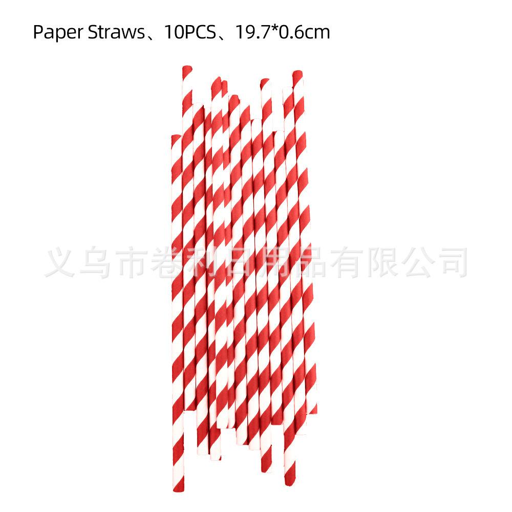 

Red Bandana Theme Western Denim Theme Birthday Party Paper Plate Paper Cup Cutlery Decoration Set Red striped straw [food grade wood pulp]