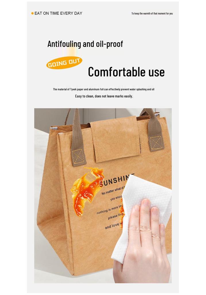 Tyvek Kraft Paper Insulated Lunch Bag - Waterproof, Aluminum Foil Bento Picnic Bag