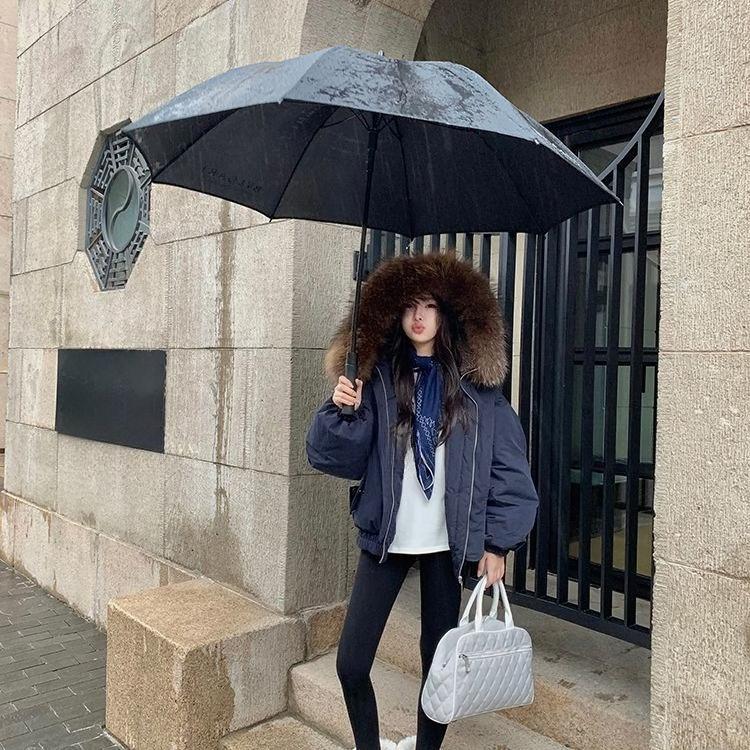 Winter Warm Hooded Coat Retro American Style Thickened Down Jacket with Fur Collar