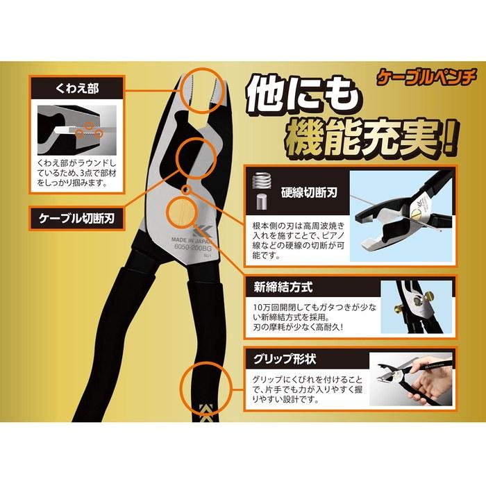 Fujiya Cable Pliers Black & Gold 175mm 6050-175BG
