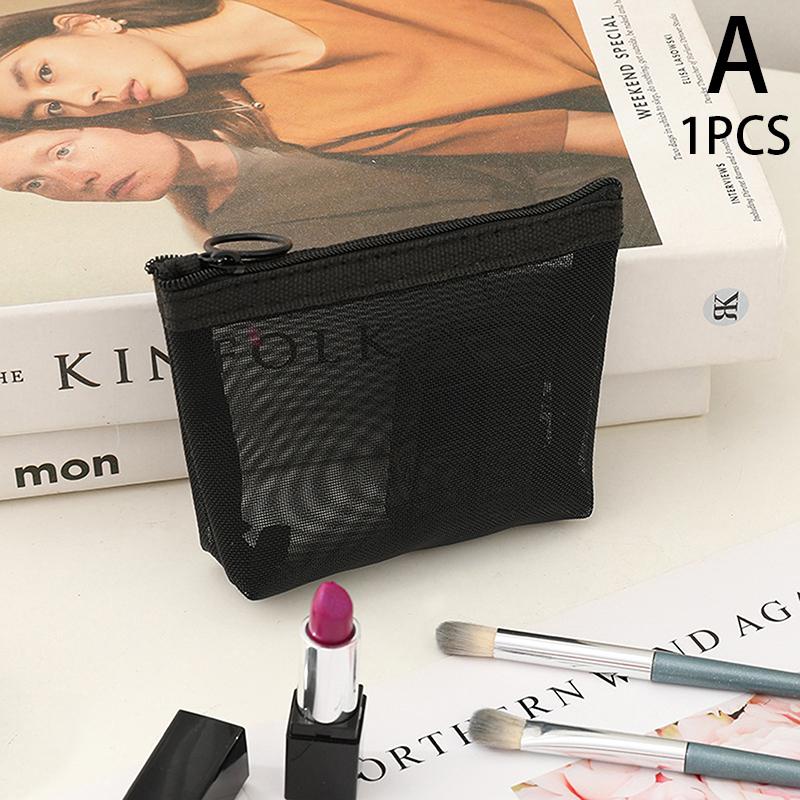 

Черные косметички, маленькие, большие, сетчатые, прозрачные, органайзеры для косметики, пеналы для хранения, Neceser Pouch A1PCS чёрный