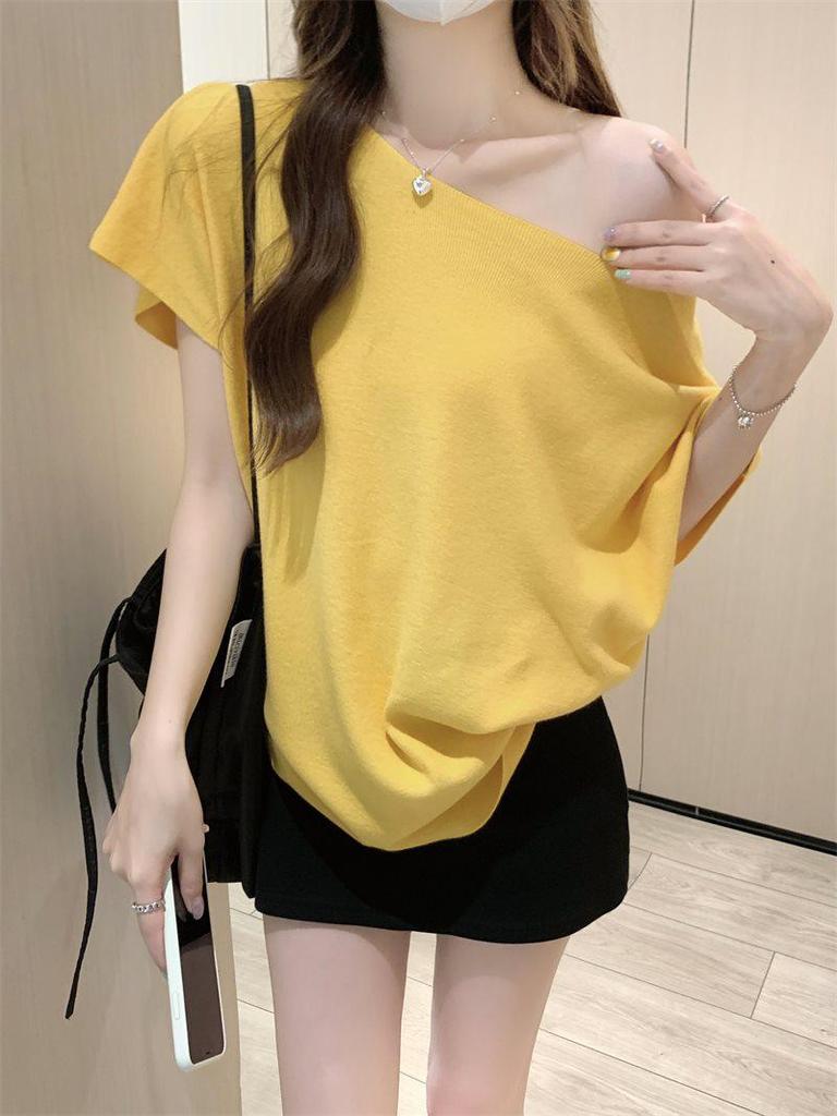 Women's Off-the-Shoulder Batwing Sleeve Knit Top - Summer 2025 Loose Slim Fit