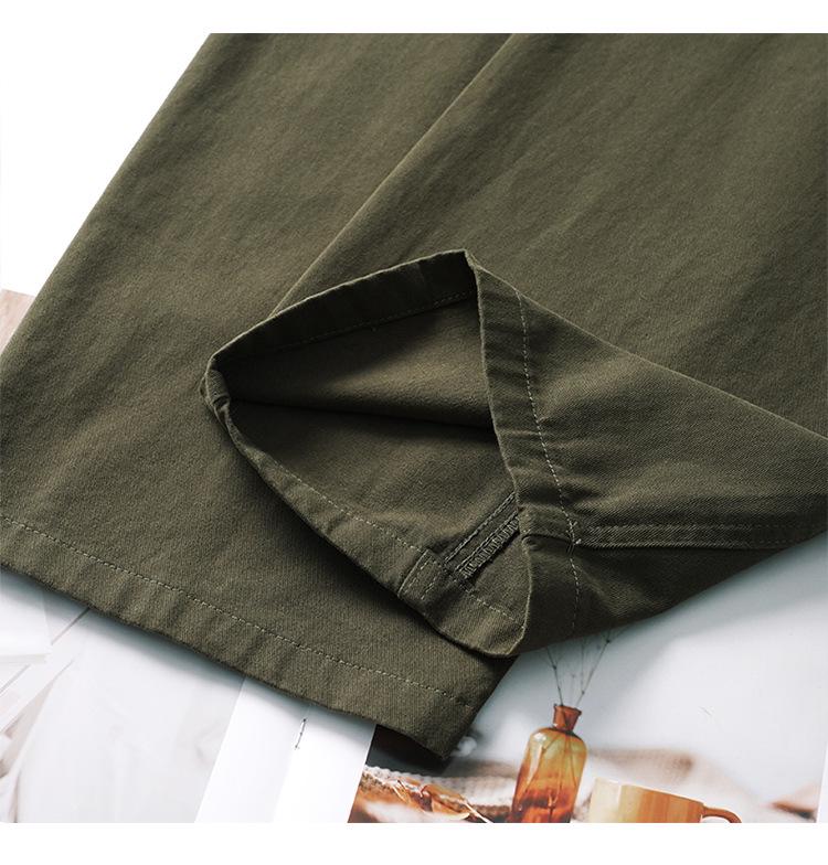 Women's Spring/Summer Army Green Wide-Leg Balloon Pants - Petite, Casual, Pure Cotton, Straight Leg
