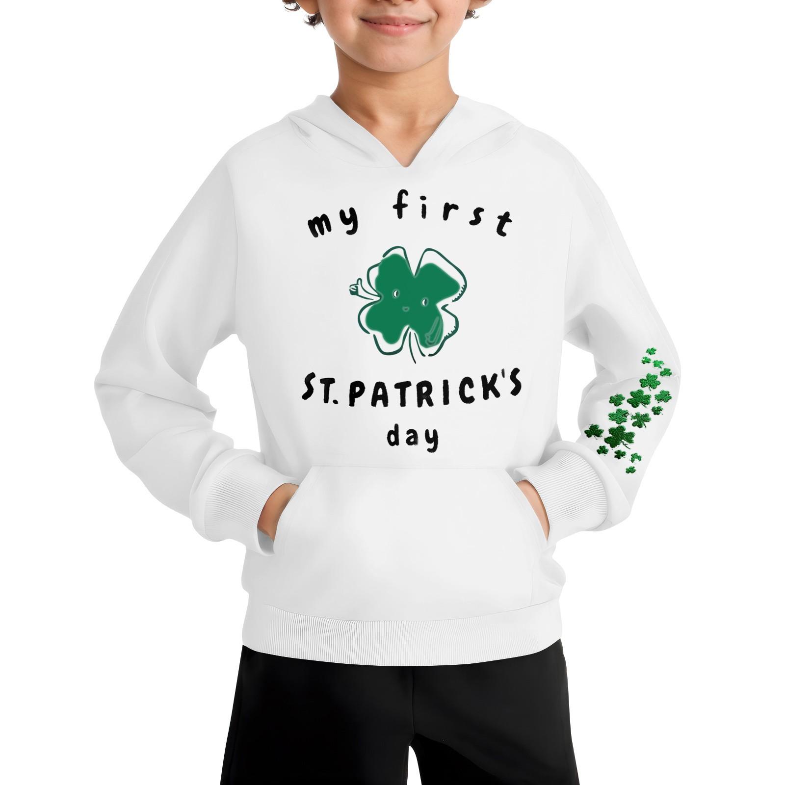 

Повседневная модная толстовка с длинным рукавом и капюшоном с карманом для мальчиков 150 белый