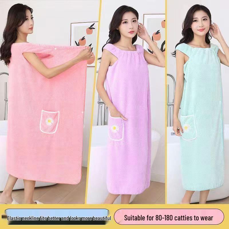 Plus Size Women's Wearable Towel Robe - Strappy, Absorbent Bathrobe for Home Use