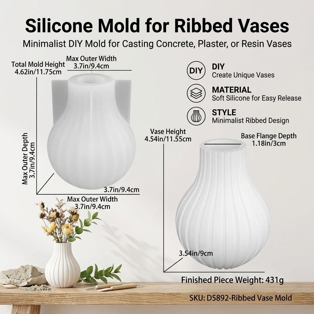 Silicone Vase Mold with Stripe Design for DIY Crystal Drip Resin Craft