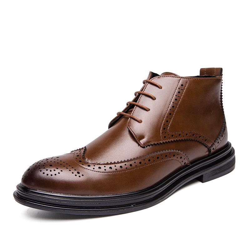 Men's High-Top Formal Brogue Boots - Autumn/Winter British & Korean Style