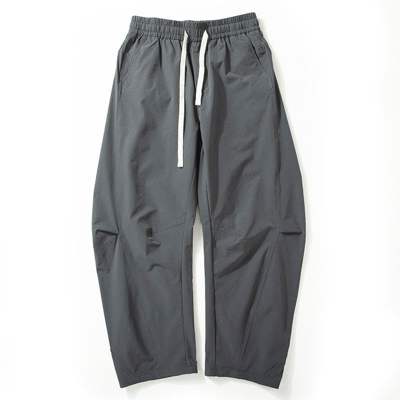 Men s Summer Thin Skin-Friendly Breathable Trousers, Youthful Trendy Loose Casual Drapey Wide-Leg Pants Grey L