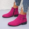 Ankle Boots for Women 2025 Winter New Large Size Short Boots British Style Thick Heel Suede Buckle Side Zipper Women's Boots