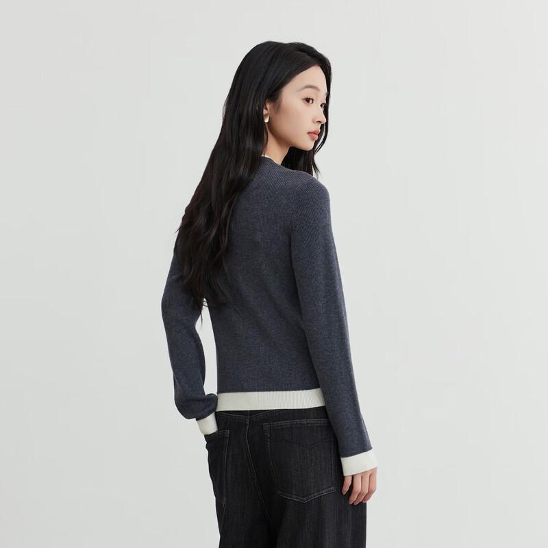 Elva' Island Women's Faux Two-Piece Color-Block Long-Sleeve Knit Sweater
