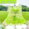 BAMY Butterfly Wings Dog Dress Summer Pet Wedding Skirt Lace Princess Tutu Cute Party Cat Outfit for Small Medium Dogs (Green, XL (Chest 22.8inch/