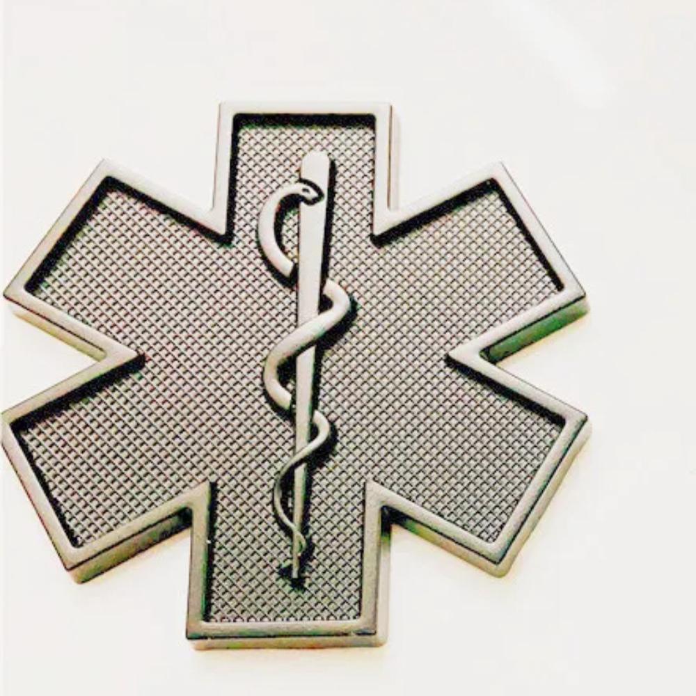 1pc Metal 3D Star of Life Car Sticker Styling Red Emergency Ambulance Logo Personalized Modification Metal Scratch Decoration