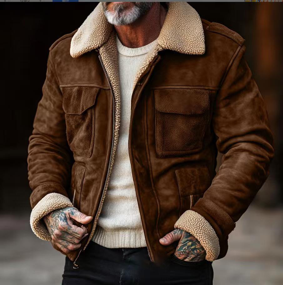 

2025 Autumn/Winter Retro Men s Multi-Pocket Lapel Jacket - European and American Style XXL кавовий