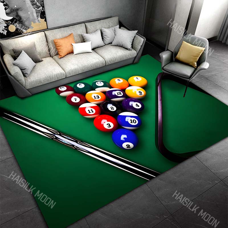 3D HD Billiard Balls Theme Printed Carpet for Living Room Bedroom Office Child Room Rug Durable Non-slip Machine Washable Mat