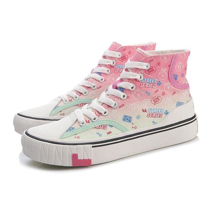 Li Ning Line Friends X  Classic High-Top Canvas Sneakers Women Sneakers Purple Red AGCQ594-2