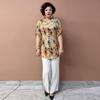 Summer Women's Floral Silk Shirt  Loose V-neck Plus-size Blouse